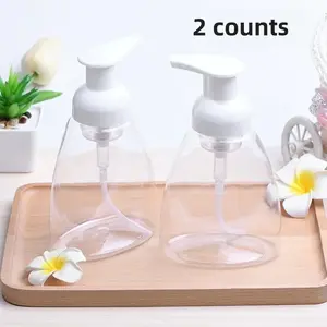 2 Pack Oval Transparent Plastic Soap Dispenser Pump Bottles, 10oz Capacity, Cap, Refillable Liquid Hand Sanitizer Containers for Bathroom Kitchen Use, Home Goods
