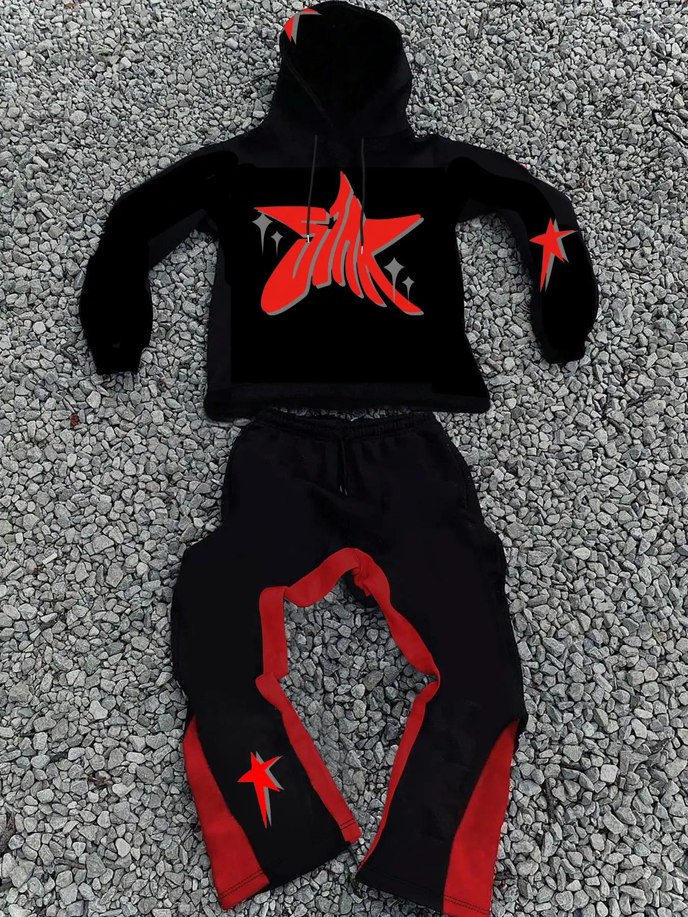 Men's Casual Sport Two-Piece Set, Tracksuit Outfit, Graphic Print Round Neck Knit Sweatshirt & Drawstring Pants, Perfect for Outdoor Activities