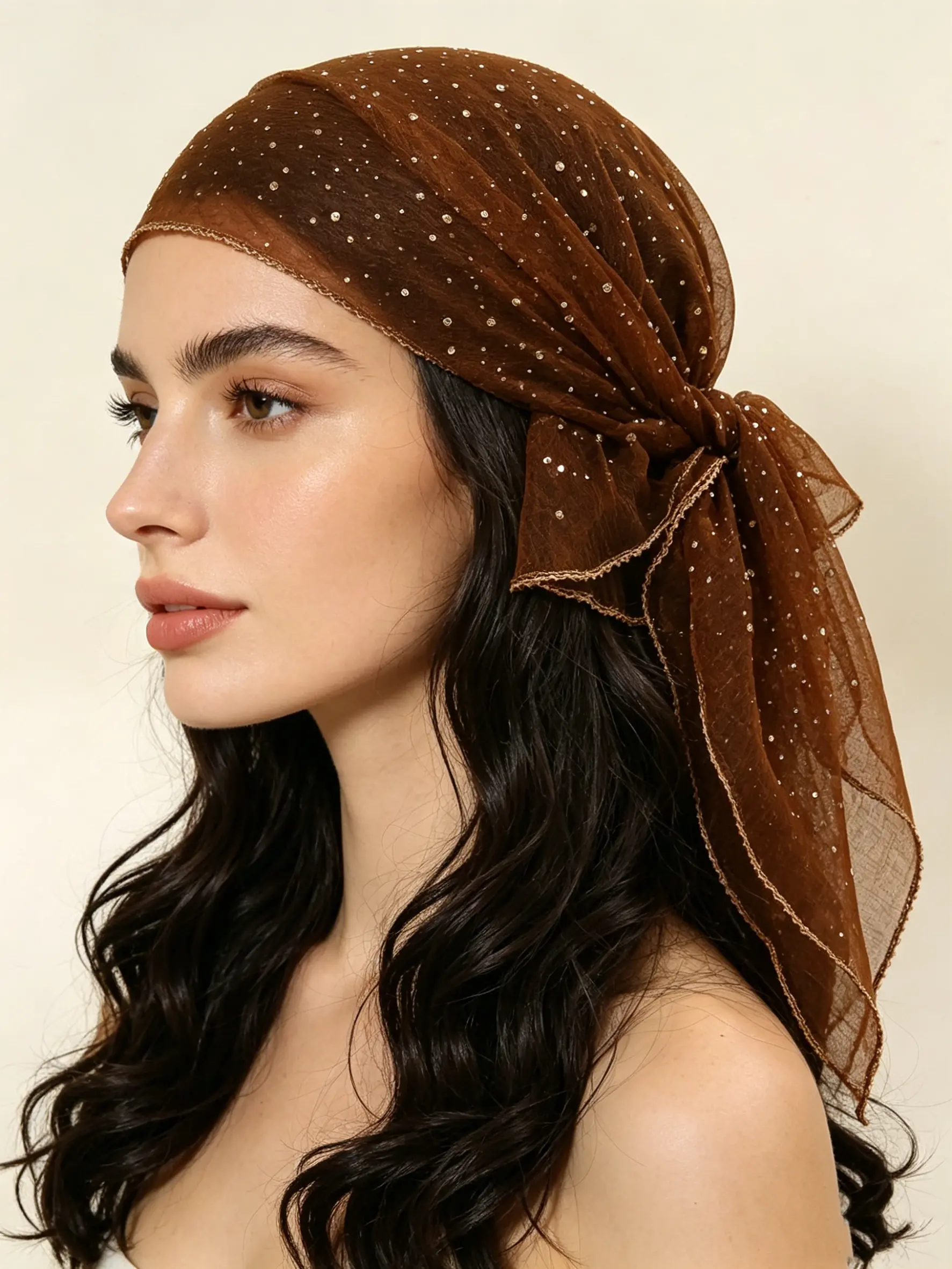 Women's Sequin Decor Elegant Square Scarf, Versatile Turban Head Wrap, Lightweight Fashion Neck Scarf for Daily Wear & Gifting