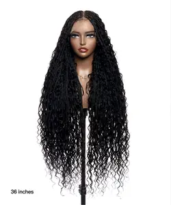 36" Ultra-dense Pre Bleached Human Hair Lace Tangleless Knotless Boho Box Braided Wig