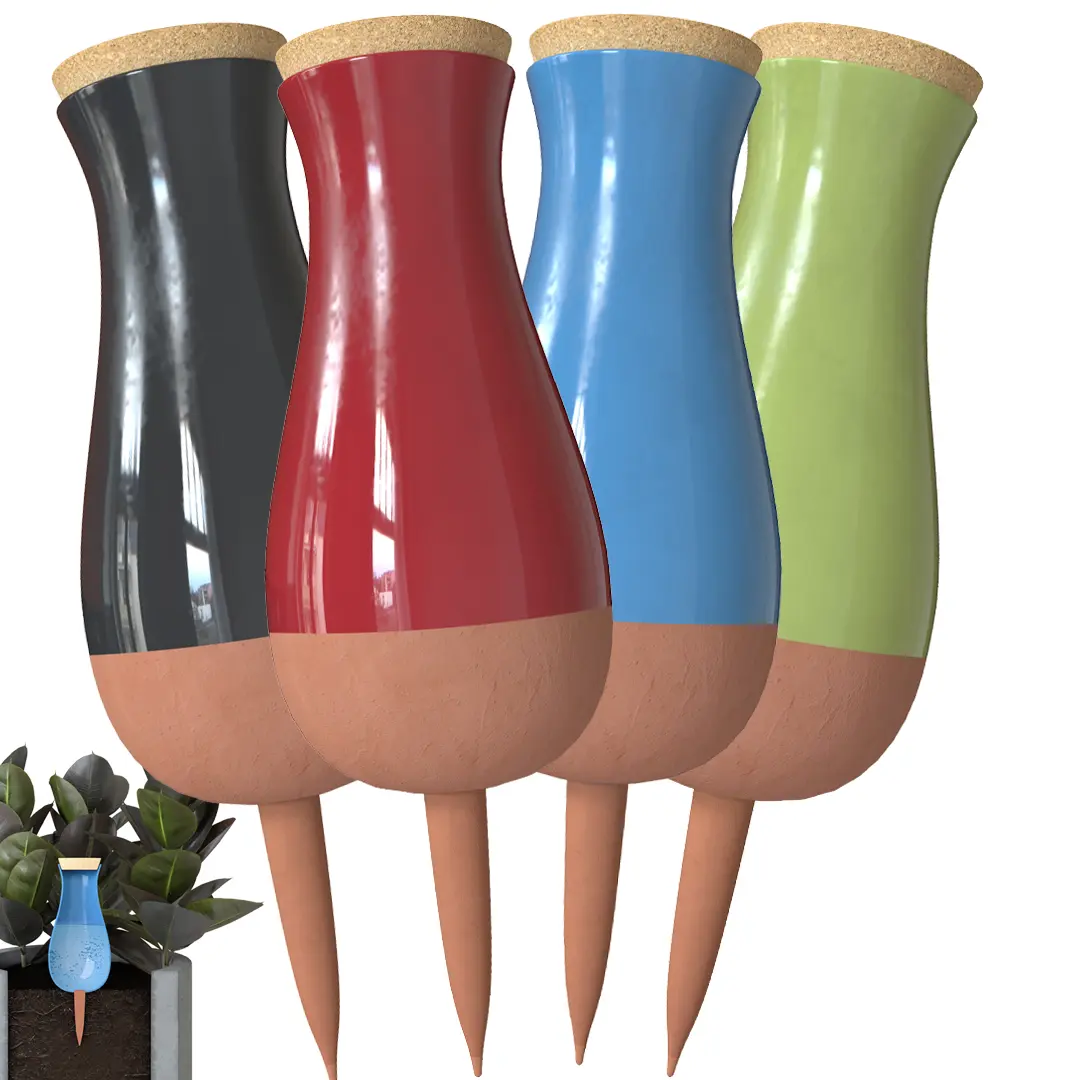 Self Watering Spikes by SmartiLiving | Terracotta Watering Spikes, 4 Pack for Indoor & Outdoor Plants
