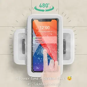 Waterproof Shower Phone Holder Wall Mount – 480° Rotating Anti-Fog Case with High-Sensitivity Touch Screen | Hands-Free Bathroom & Kitchen Gadget for iPhone 17/16/15/14/13 & Samsung (Fits 4–7" Phones)