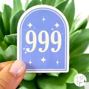 999 Angel Number Sticker, 2”x2.5”, Holographic or Clear Glossy