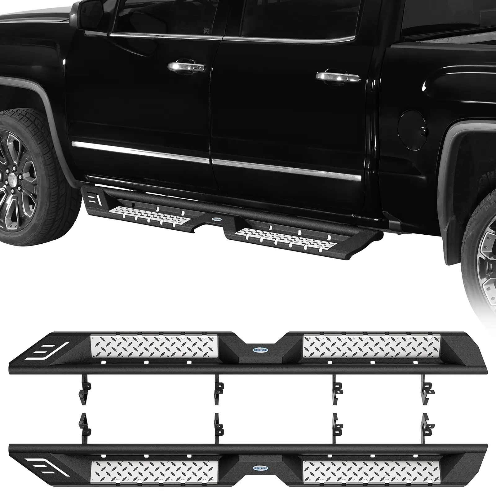 Hooke Road Running Boards Side Steps for 2007-2018 Chevy Silverado/GMC Sierra 1500 Crew Cab & 2007-2019 Chevy Silverado/GMC Sierra 2500 HD 3500 HD (Excluding Diesel Models) Crew Cab Truck Car Accessories