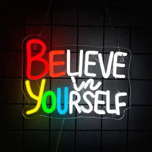 Believe in Yourself- Neon Sign for Wall Decor Dimmable Inspiring Quote Neon Sign for Classroom Bar Club Bedroom Hotel Pub Cafe Wedding Office Decoration Birthday Party Gifts USB Powered Neon Lights