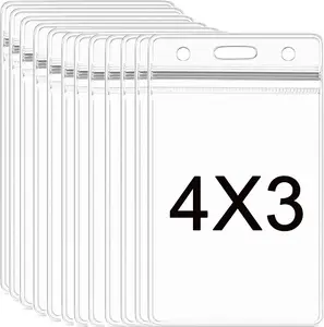 12 Pack Vertical Clear Badge Holders Large 4x3 Name Badge Holders Plastic Large Card Protector (Fits 4x3 Nametag Inserts)