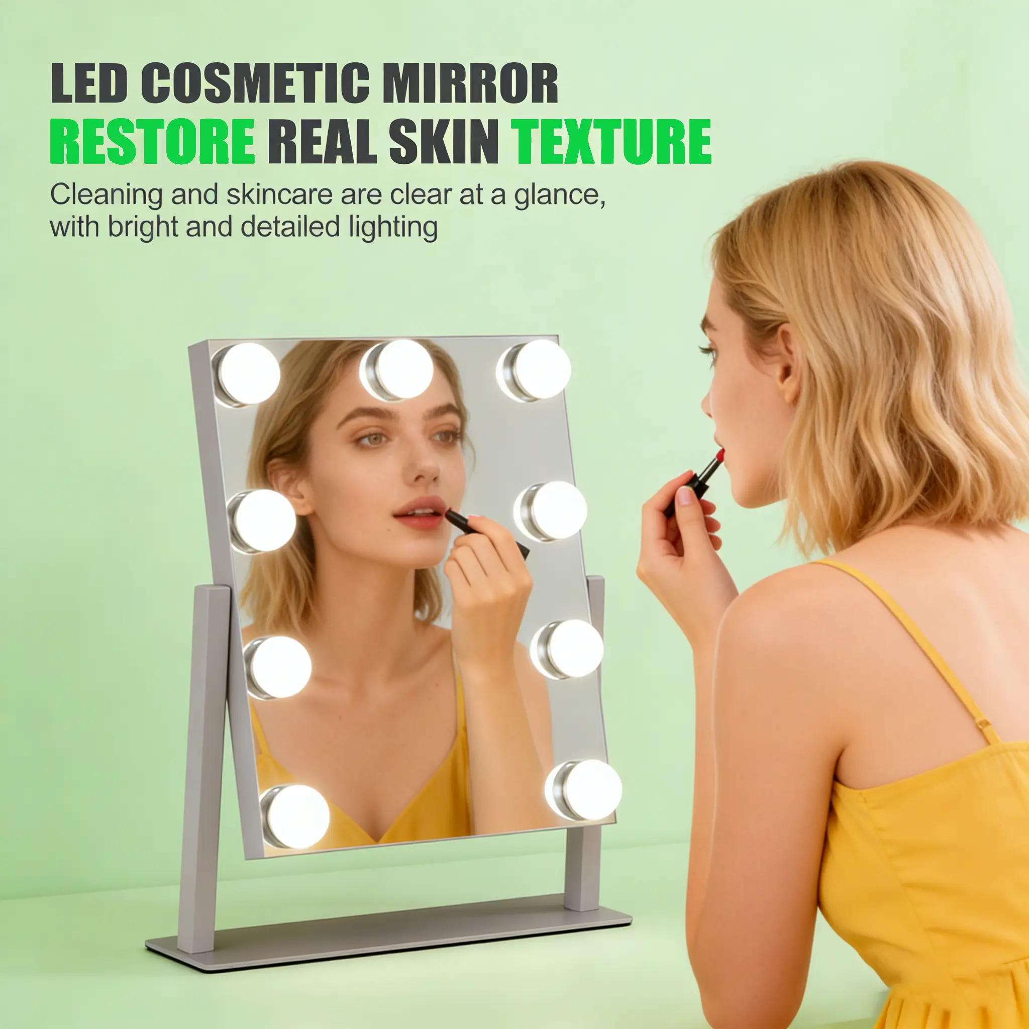 Hollywood Vanity Adjustable LED Mirror with 9 Dimmable Bulbs, 3 Color Cool-Warm Lighting, Smart Touch Control - Room Decor Girls Gift for Christmas, Valentine's Day