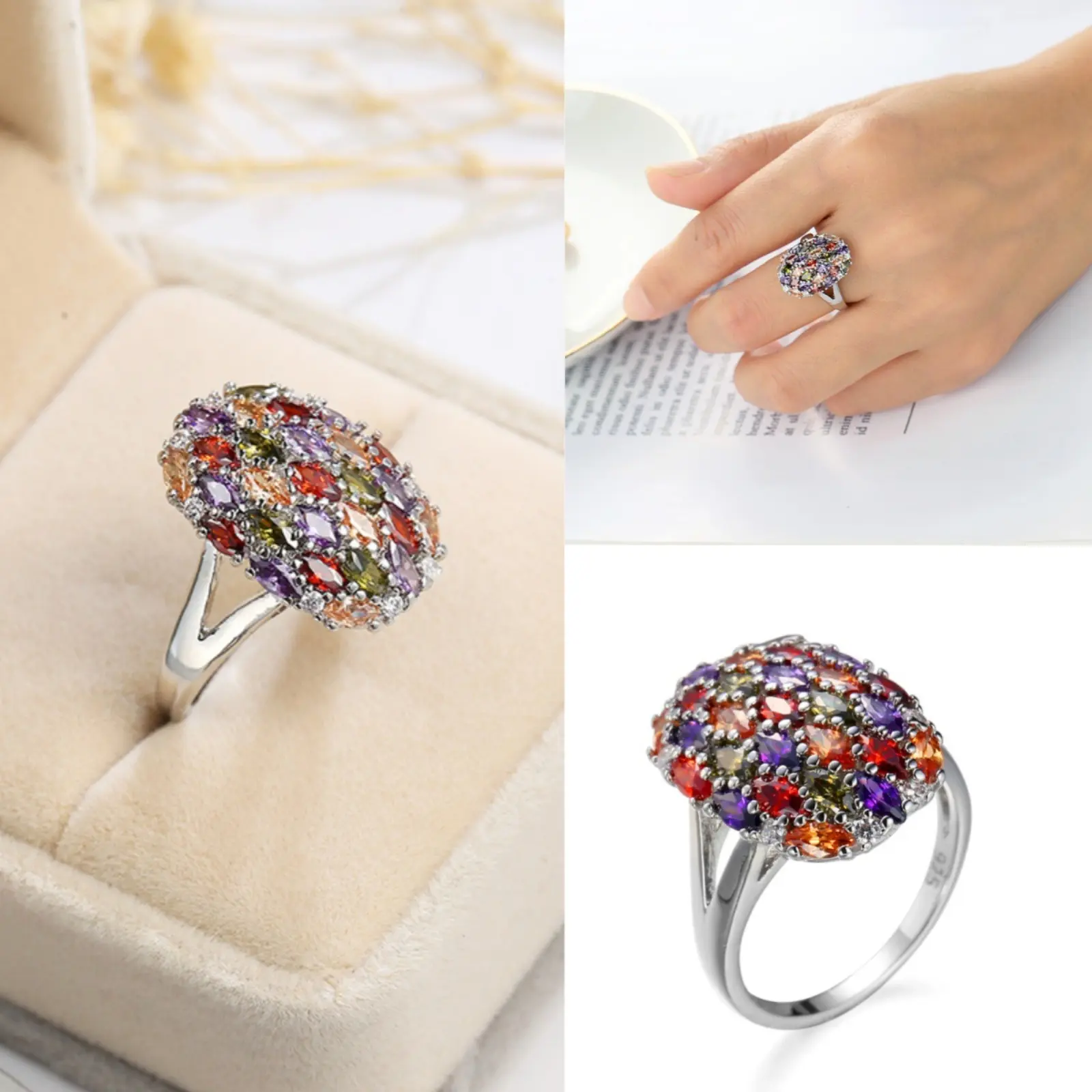 Women's Chunky Exquisite Trendy Rings - Creative Marquise-Cut Multi-Colored Zircon Sparkling Accessories for Sports & Outdoor Fashion Jewelry, Exquisite Trendy Ring, Sparkling Rings