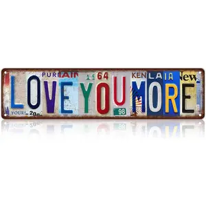 “Love You More” Vintage Metal Wall  – Retro Aluminum Tin  for Home, Bar or Coffee Decor, Romantic Love Quote Wall Art, 4x16 Inch living room man prayer funny bathroom wall decor friend ideal gift accent humorous family lover sign warning decoration stuff