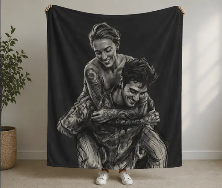 Custom charcoal photo Velveteen Plush Blanket | Black and White art | Blanket from a picture | Personalized picture blanket