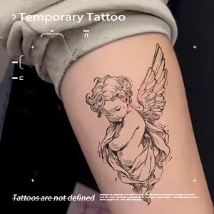 Vintage Praying Angel Herbal Juice Temporary Tattoo Sticker Premium Quality Waterproof Long Lasting Non-reflective Realistic Fake Tattoo Ins Premium Style Arm Thigh Body Sticker