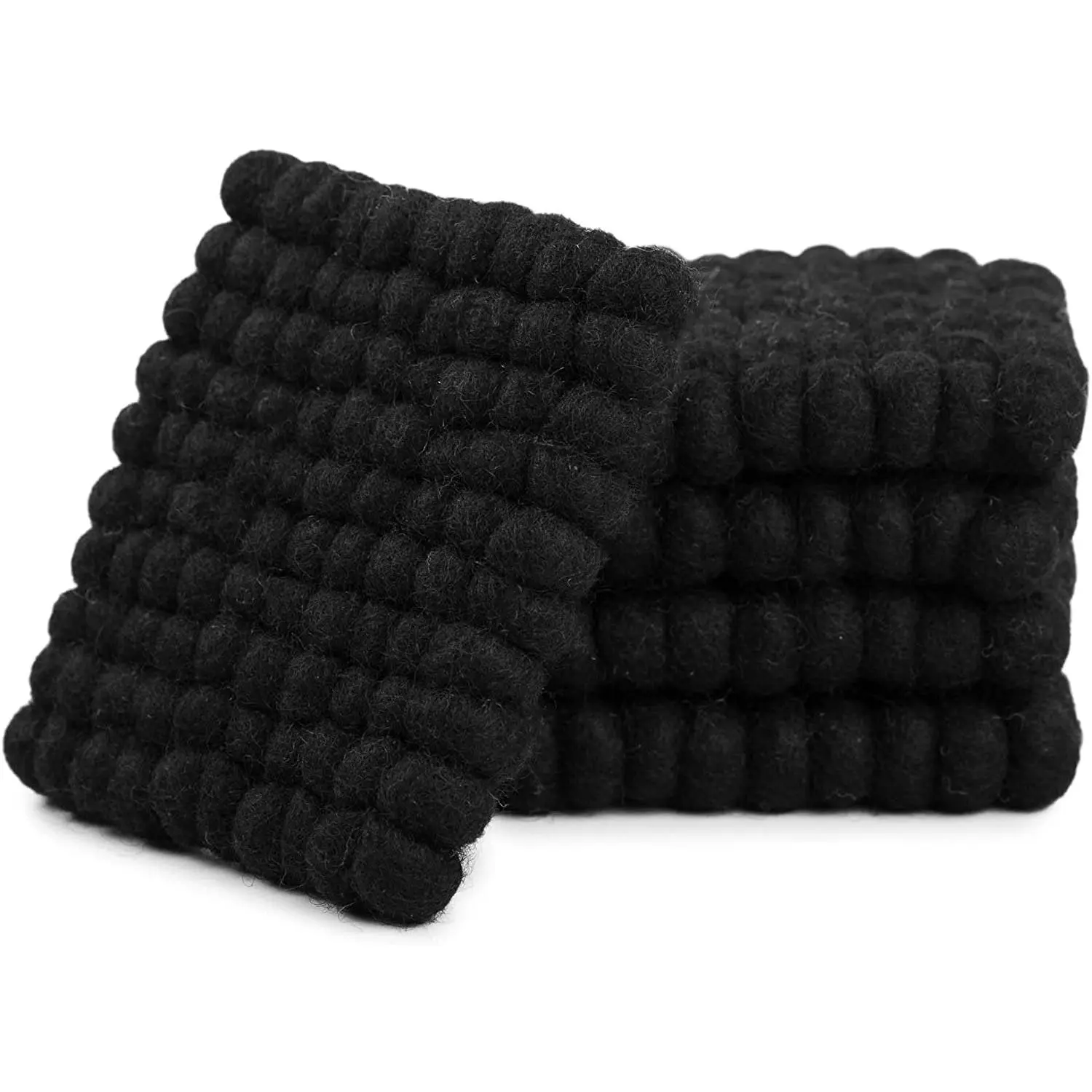 Square Felt Ball Coasters - 100% Merino Wool Table Coasters - Felt Coaster Pads, Absorbent Trivet for Drinks - Heat Resistant, Thick & Durable Hand Felted in Nepal by Woolygon- Multicolor - Set of 5