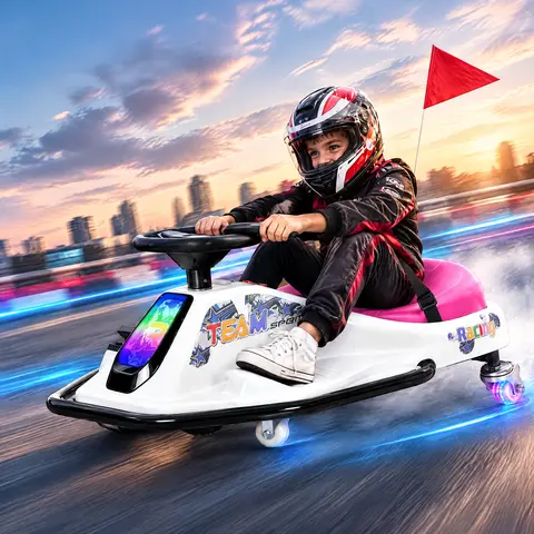 #TikTokShopBlackFriday PHIVILLA 24V Drift Go Kart for Kids, 2-in-1 Wiggle Ride-On Car, 360° Spin, Up to 9.3 MPH, 176 lbs Max Load, Light-Up Wheels, Wireless Audio Music, Safety Harness, Slow Start, Ages 3+