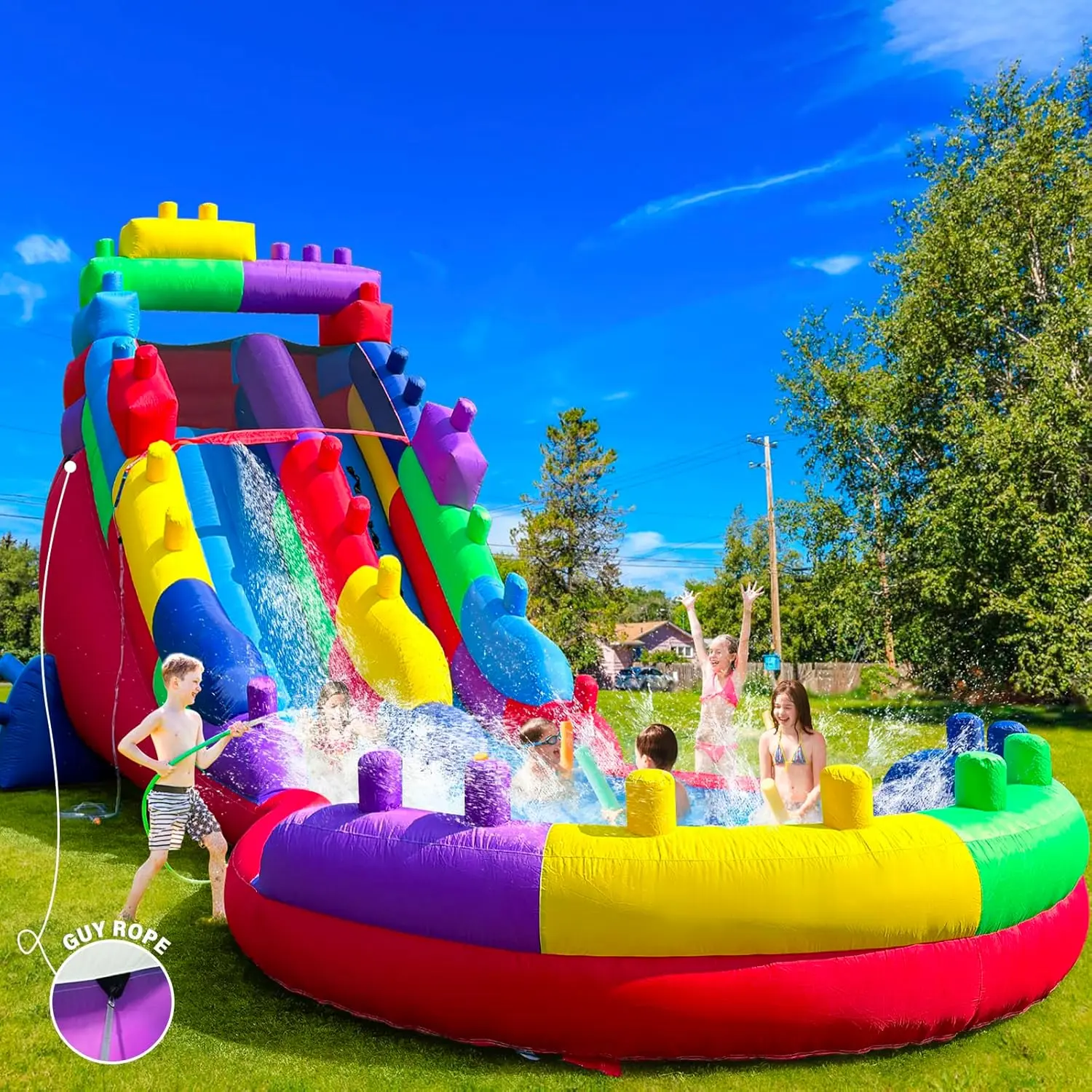22.5FT Inflatable Outdoor Water Slide,22.5x10.6x9.8FT Giant Water Slide with Splash Pool,Fast Setup, Heavy-Duty Fabric for Kids’ Backyard Summer Fun(Without Blower)