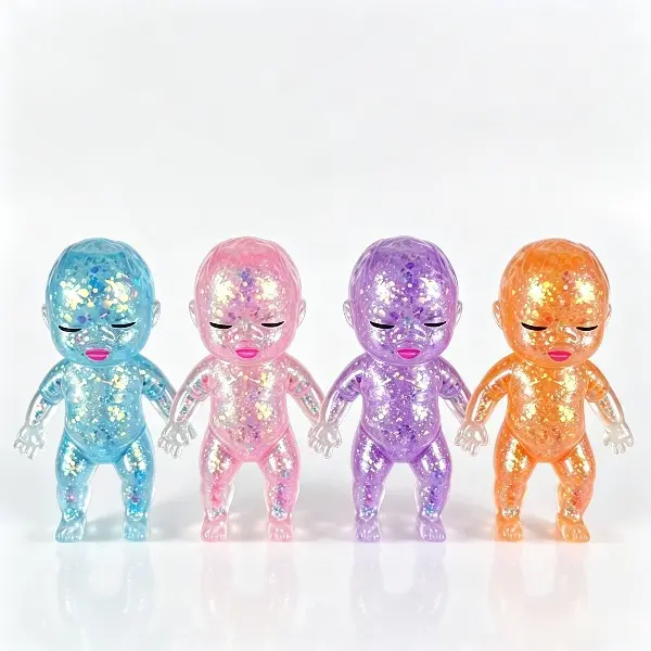 Cute Crystal Glitter Baby Figure Squishy Toy 14cm Jumbo Sparkle Clear Stretch Squeeze Doll Trendy Desk Decor Collectible Ornament Anti-Anxiety Sensory Fidget Toy