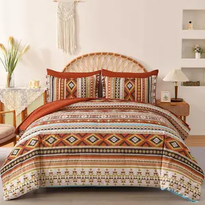 Orange/Terracotta Comforter Set , Lightweight Boho Bed in A Bag  Size 7 count Aztec Striped Bedding Set Fall Comforters Bed for Women Family(90"104")