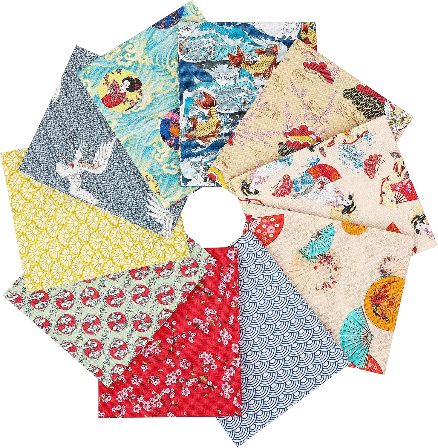 Newbrothread-Craftido 100% Cotton Fabric Bundles - 10 Pre-Cut Fat Quarters (18"x21"), 5.2 oz Medium Weight, Durable Performance Fabric, Starry Sky Japanese Style, Soft Touch, Breathable for Quilting & Sewing, Father's Day Gift Idea, Machine Embroidery Pro