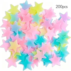 200 units of luminous dark star stickers, colored pink luminous star decorations, self-adhesive 3D luminous stars, suitable for children's bedroom and nursery ceiling wall decorations, colored luminous star wall stickers decorative stickers