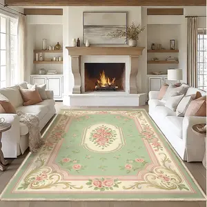 Bohemian Style Persian Rug, Non-Slip Reinforced Waterproof Easy Clean, 1pc Retro Carpet for Home Decor, 2.16-5.04 Square Meters