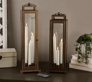 Home Reflections S/2 Metal Lanterns with Trio Tapers