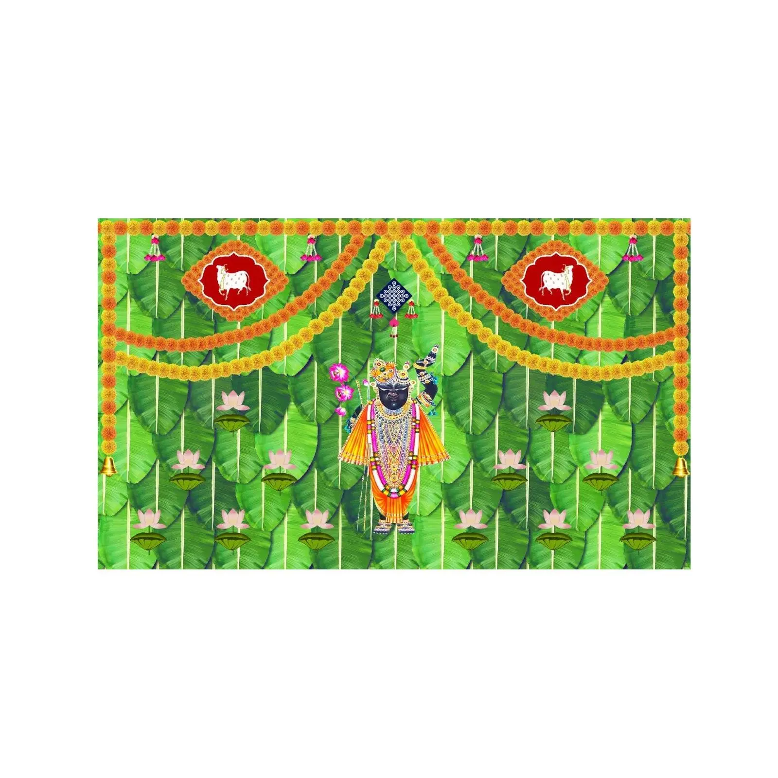 5x8 Feet Fabric Reusable Lord Krisha's Backdrop Banner for Janmashtami, Baby Shower or any Auspicious Occasions or pooja (1063)