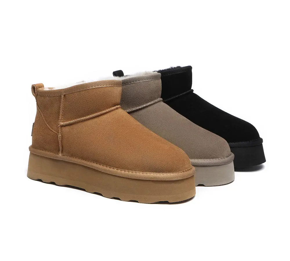 Fleece Lined Platform Mini Boots For Winter
