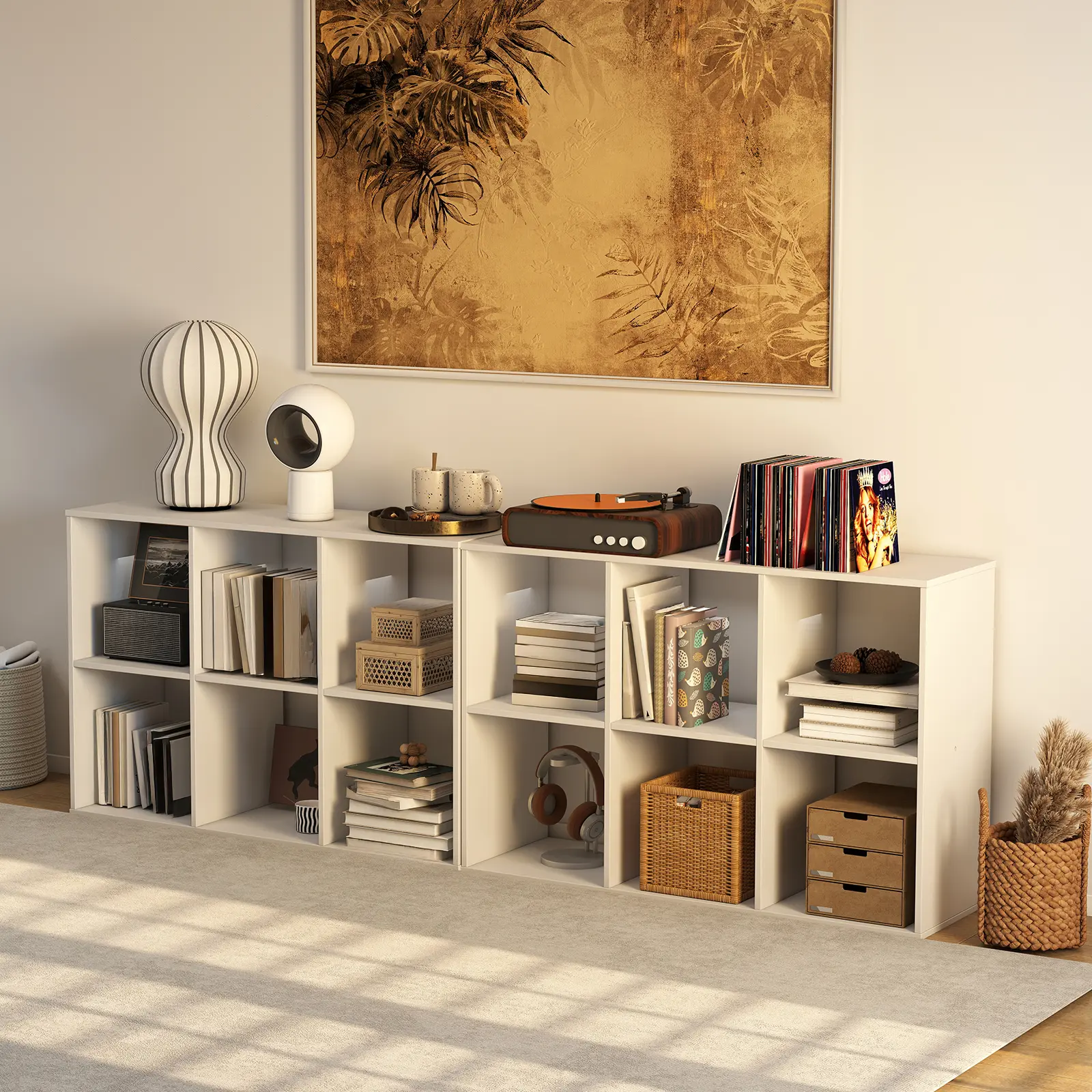 Cube Storage Organizer 9 Cube Bookshelf DIY Plastic Closet Clothes Storage Shelves with Wooden Mallet Stackable Solution for Home Bedroom White 6 Cub Open Cube Bookshelf with Removable Back Panels Display Storage