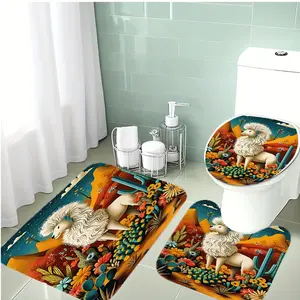 3-Piece Set Lion Desert Western Style Bathroom Rug Carpet Set, Soft Flannel Material, Non-Slip Bath Mat, Holiday Decoration