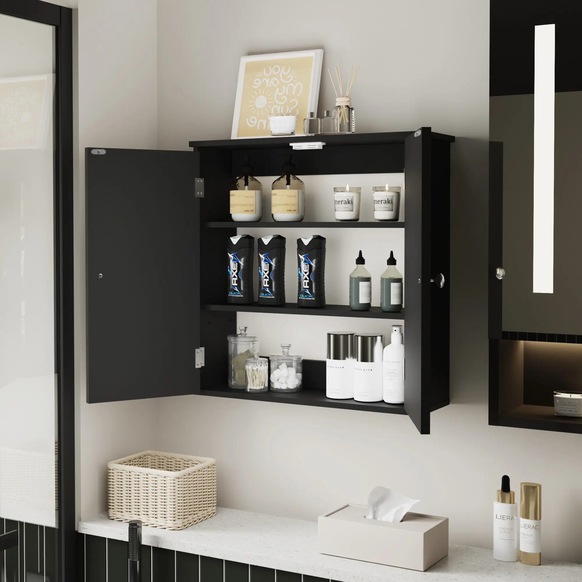Bathroom Cabinet Over The Toilet Storage Wall Mounted Cabinet With Adjustable Partitions, Home Bathroom Cabinet For Bathroom, Living Room, Kitchen Modern Furniture Minimal
