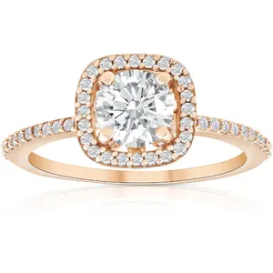 1 1/4 Ct Moissanite & Diamond Cushion Halo Engagement Ring 10k Rose Gold