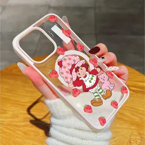 Strawberry Shortcake Cartoon Protective Phone Case Shockproof Drop-Proof Wear-Resistant Transparent Pink Magnetic Cover for iPhone11/12/13/14/15/Promax16/16Promax/16pro/16plus IPhone11-17promax