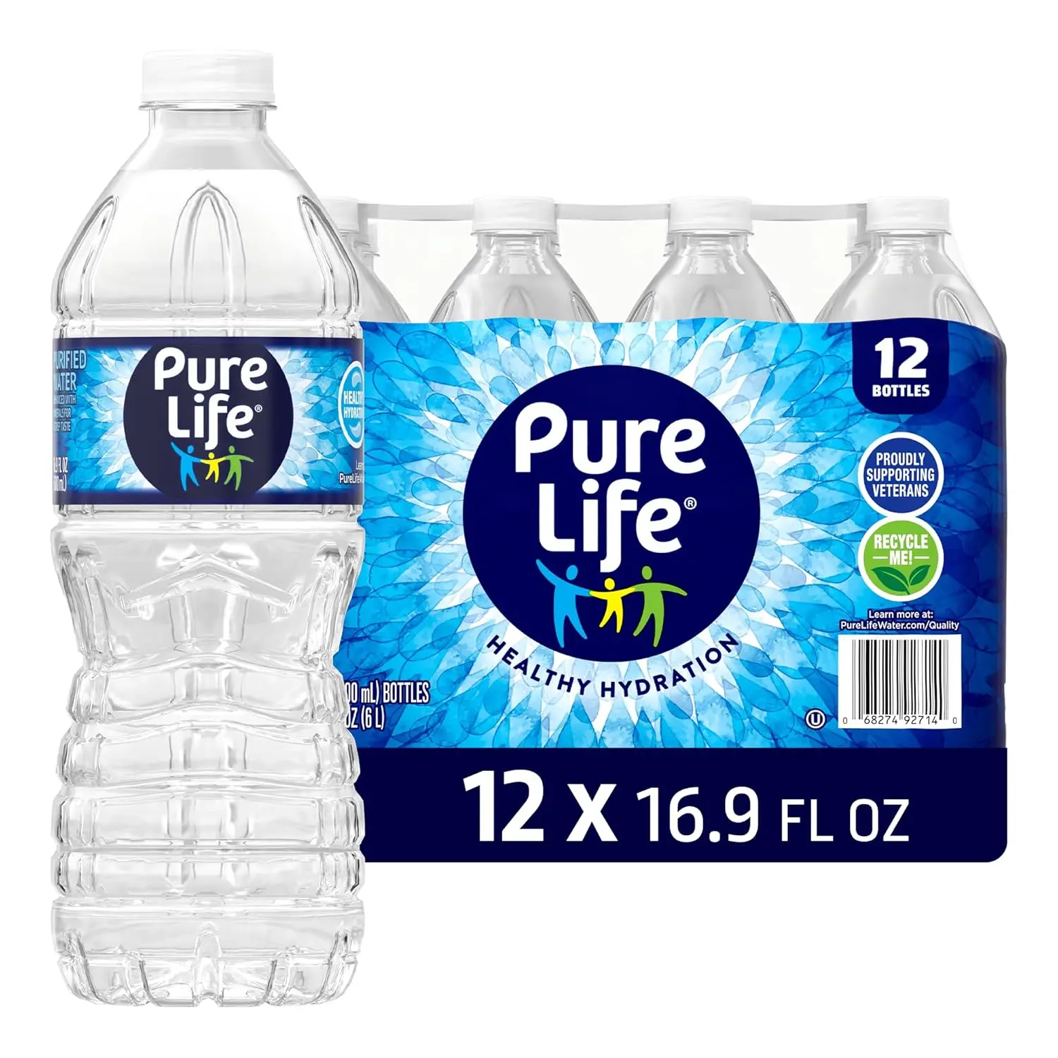 Purified Bottled Water 12 Pack, Mineral Enhanced Still Water Bottles 16.9 Fl Oz, Crisp Fresh Drinking Water for Home Office Gym Travel