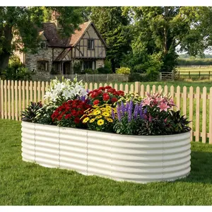 Galvanized Raised Garden Bed ,Oval Metal Planter Box with Anti-Cut Safety Edges, 0.6mm Thick Rust‑Resistant Steel, 1.5‑2FT Deep for Vegetables Flowers Herbs summergarden