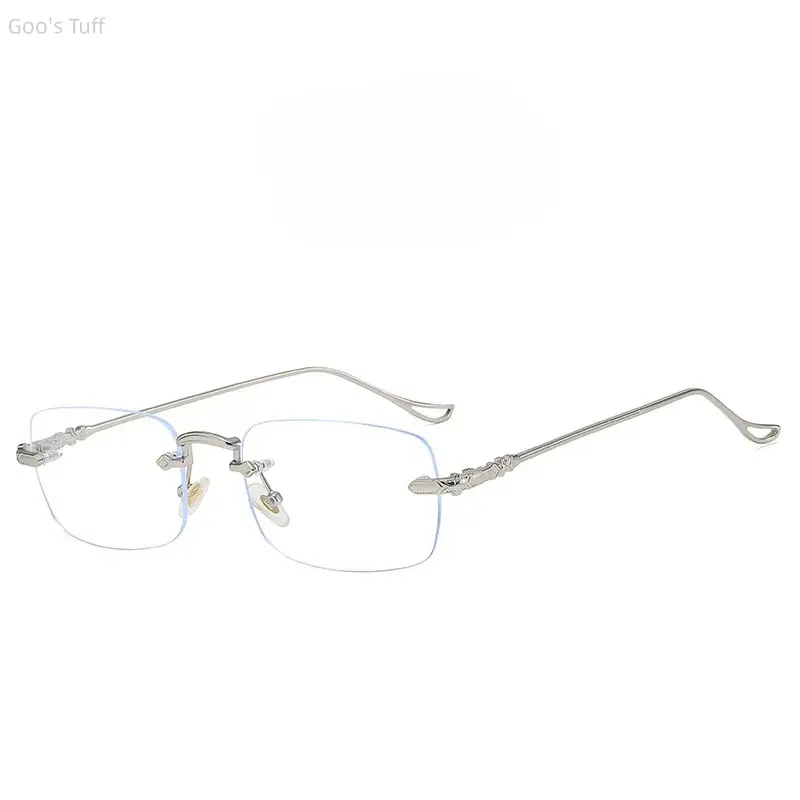 Aesthetic Rimless Gold Wire Frame Eyeglasses, Minimal Square Eye-Friendly Optical Lens Glasses for Women, Ultra-Lightweight Anti-Blue Light Prescription Myopia Frames for Office Gaming Screen Use