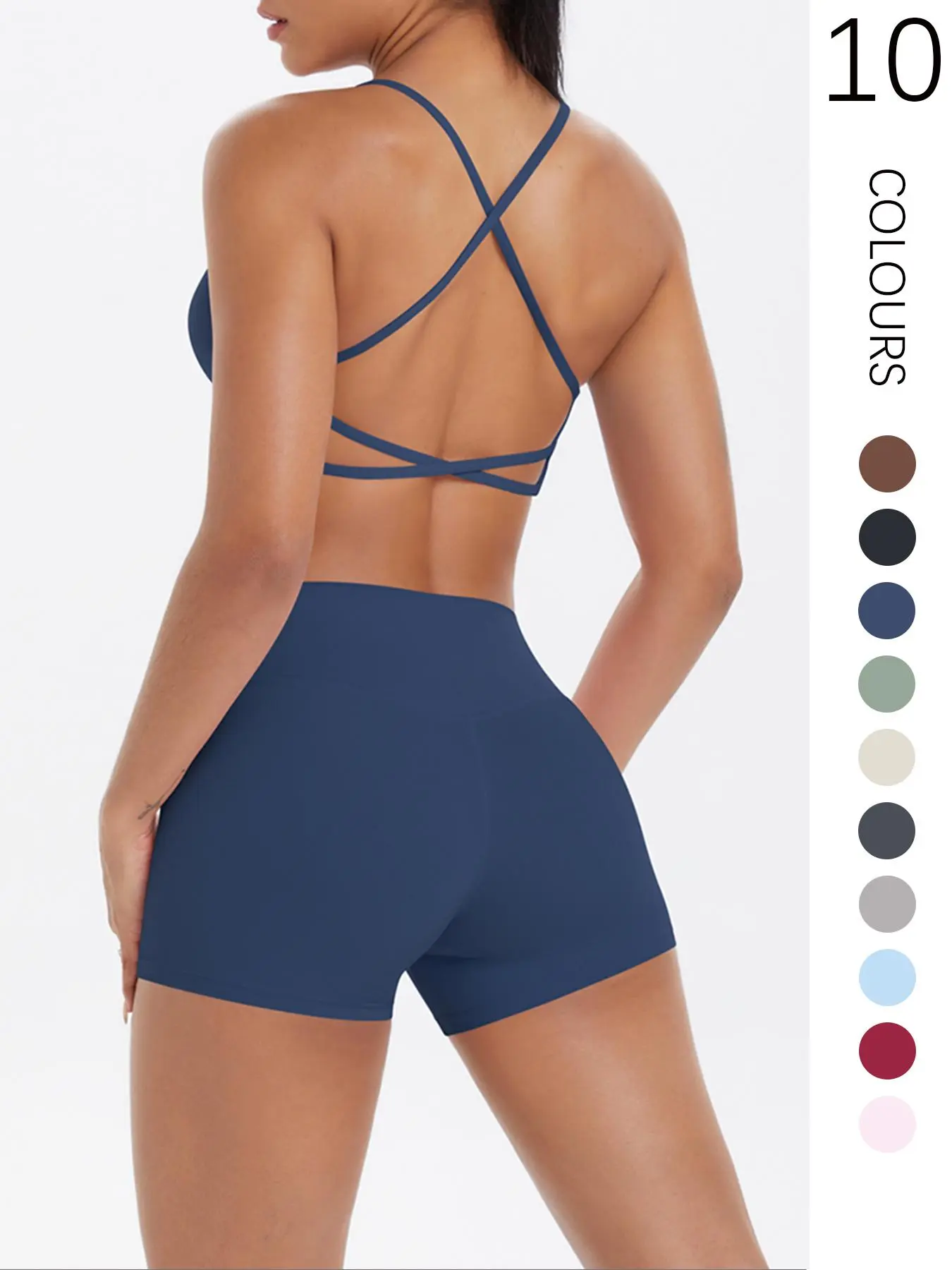 Two-Piece Set Women's Solid Color Sports Bra & High Waist Shorts Set, Cross Backless Crop Top & Skinny Shorts, Workout Gym Yoga Exercise Clothing Set for Women, Yoga Tracksuit Set, Sportswear Running Fitness, Workout Running Outfits, Activewear Set