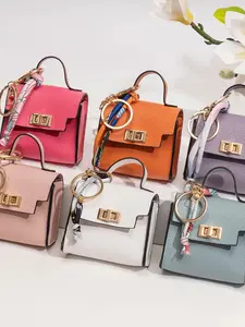 Mini Square Bag Pendant Keychain, High-Quality Leather with Colorful Strap, Cute Car Keychain and Bag Accessory, Stylish and Practical