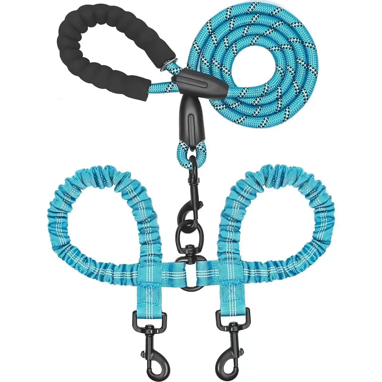 Dual Dog Leash,360° Swivel No Tangle Dog Leash - Dual Pet Walking & Training Leash with Shock Absorbing Bungee Durable Reflective Harness dog accessories