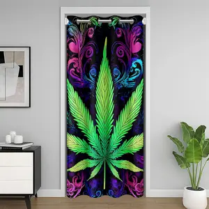 Weed Doorway Privacy Door Curtain,Marijuana Weed Leaf Insulated Thermal Curtain,Boho Closet 30%-50% Blackout Door Cover Curtain