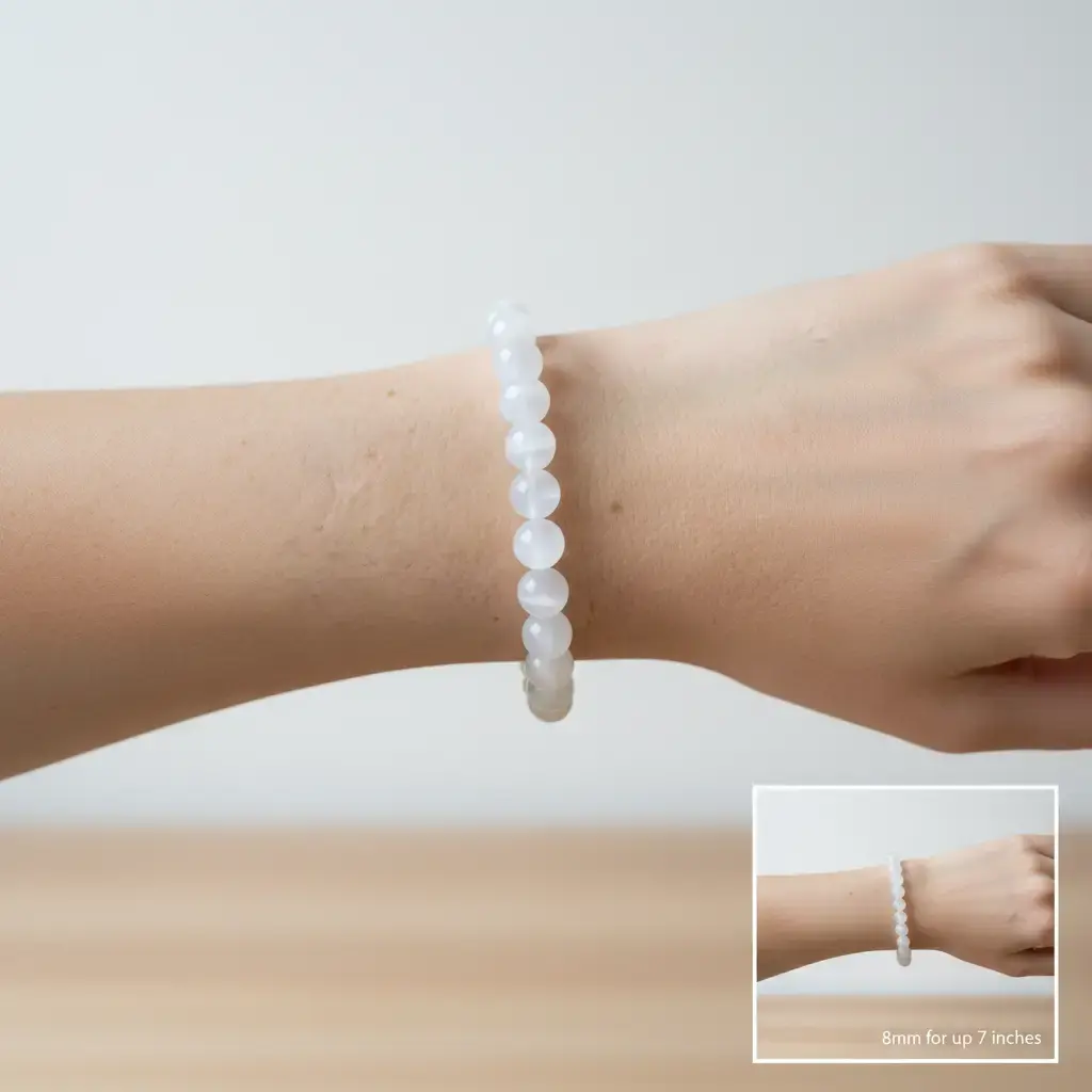 8mm Selenite Crystal Bracelet Natural Gypsum Stone for Mental Clarity & Spiritual Elevation Healing Jewelry for Women Men Gifts Fits Wrist Up to 7 Inches