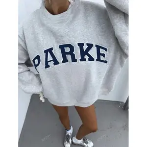 (New)NewCasual Letter Print Oversized Pullover Sweatshirt Loose Round Neck Long Sleeve Hoodie Suitable for Airport and Back-to-School Season Autumn Clothing Can be used with raincoat