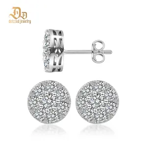 Delzzad Dazzling Round Cluster Earrings Butterfly Back Lab-Created Moissanite Stud Earring S925 Sterling Silver Moissanite Jewelry Perfect Birthday Mother’s Day Christmas Gift for Men Women Wedding Set