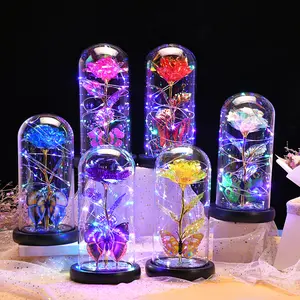 9cm Compact Flower-Shape Gold Foil Crystal Rose Lampshade Night Light, Preserved Flower Plastic Cover, Camping & Hiking Decor Holiday Gift