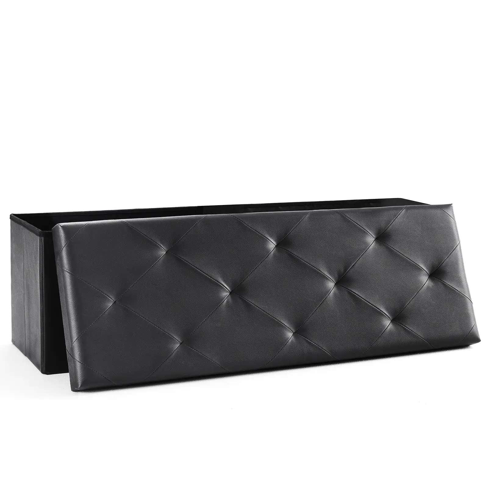 30/40 inch Storage Ottoman Bench,Foldable Foot Rest Stool with Thick Padded Seat, Synthetic Leather Storage Chest for Living Room, Entryway, Bedroom