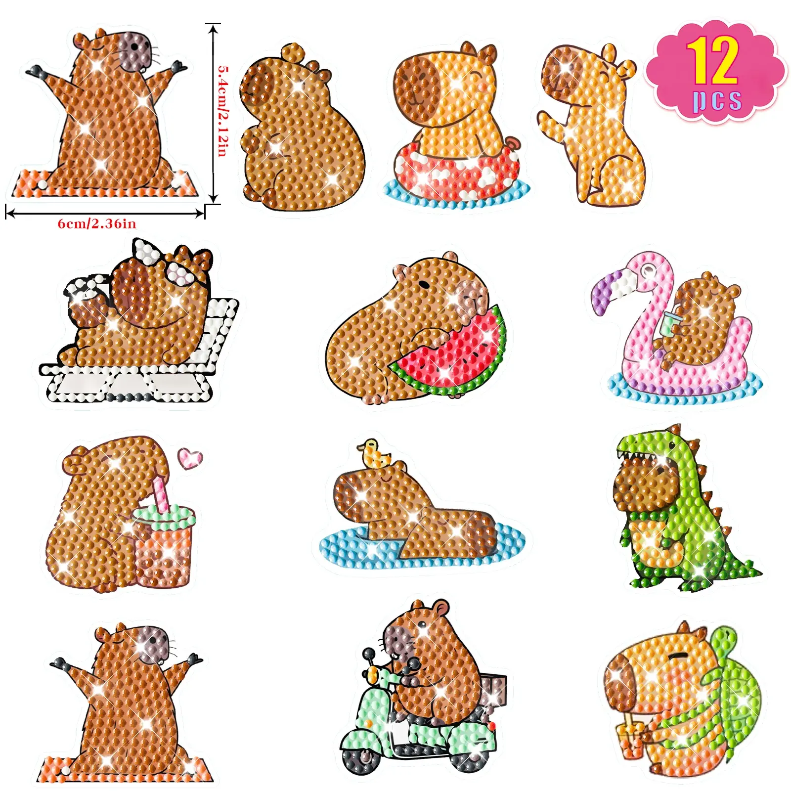12pcs Diamond Painting DIY Handmade Puzzle Cartoon Animal Mosaic Stickers Gift Set, Educational Craft Kit for Kids and Adults, Diamond Painting Kits, Diy Craft Supplies