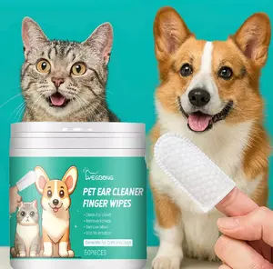 Pet Ear Cleaner Finger Wipes 50 Counts For Dental Ear and Eye Hygiene Grooming Cleaner Safe for Cats and Dogs