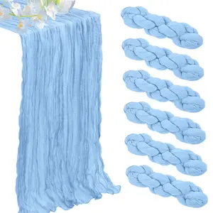 Boho Style Cheese Cloth Table Runner, Light Blue Color, Pack of 6, Ideal for Weddings, Parties, Baby Showers, Long Table Decorations, Bohemian Style