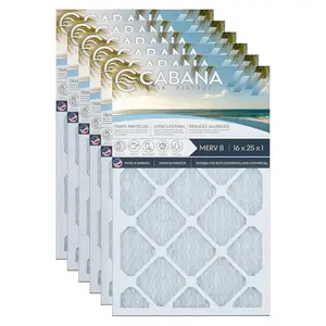 Cabana Air Filters 6 Pack HVAC Furnace Air Filters, MERV 8, 16 x 25 x 1, White