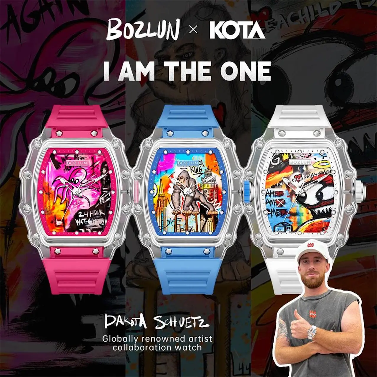 BOZLUN Co-Branded Automatic Mechanical Trendy Wristwatch - Modern Trendy, Stylish Silicone Band, Graffiti Art Design, Smart & Wearable Devices Category Watch, Modern Trendy Watch