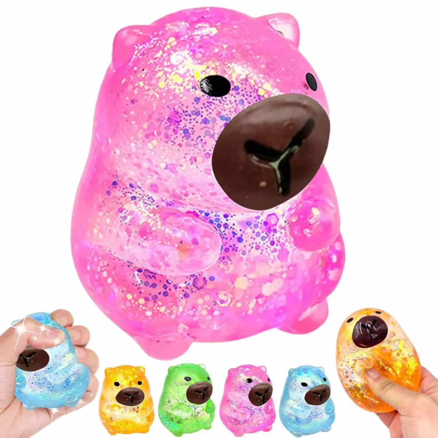 Capybara Squishy Glitter Slow Rise Soft Stretchy Squeeze Stress Ball Fidget Toy Anxiety Relief Decompression Desk Decor for Teens Adults Kids Easter Basket Stuffers Party Favors Classroom Prizes summerwins