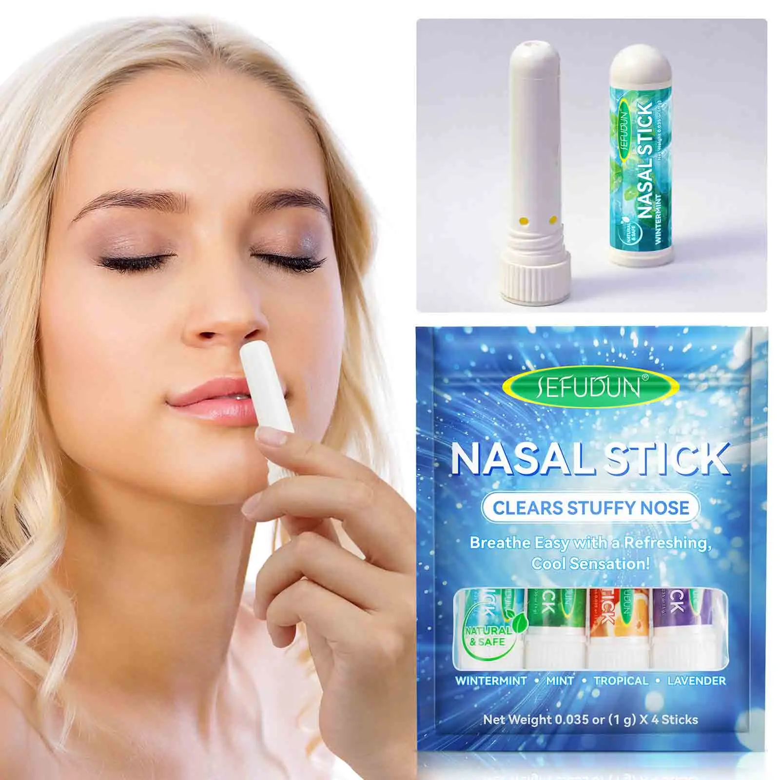Sefudun Herbal Nasal Stick Inhaler - Self Care Products, Mini Toiletries for Purse, Portable Aromatherapy with Menthol, Eucalyptus Oil, Lavender for Stress & Breath Relief, 4-Pack Variety, Herbal Inhaler, Sinus Inhaler, Nasal Stick Inhalers campingessenti